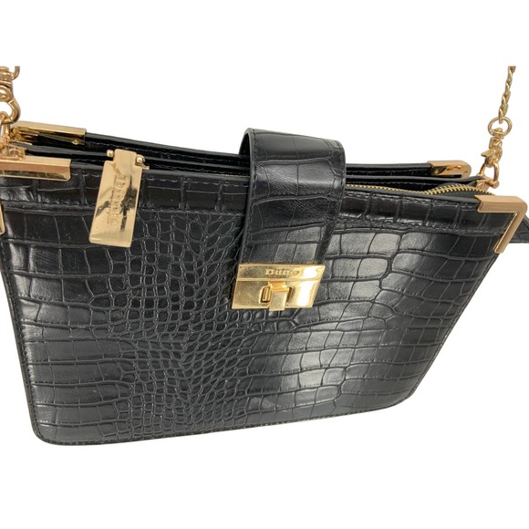 Dune London Black Sling Bag Croc Crocodile Embossed Print - Picture 2 of 12